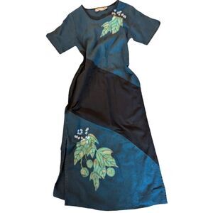 Vintage women's Hawaiian‎ Linen hand block printed dress XS boho